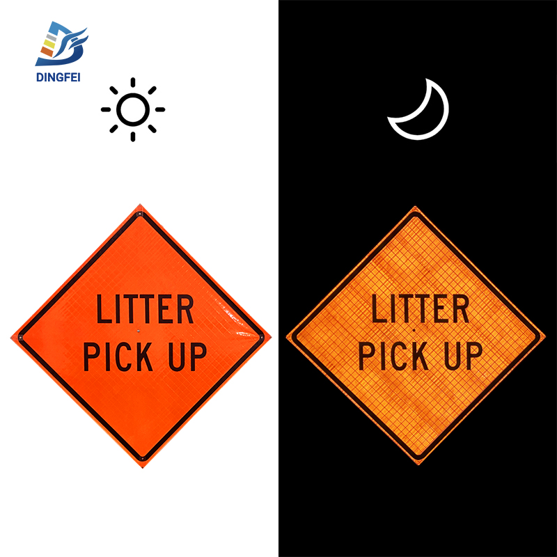 Litter Pick Up Reflective Roll Up Traffic Sign - 